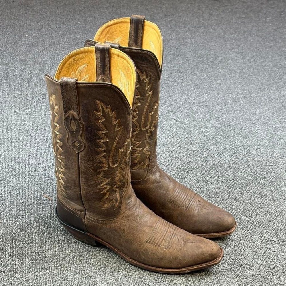 Old West Brown Leather Snip Toe Western Cowboy Boots Size 9 D